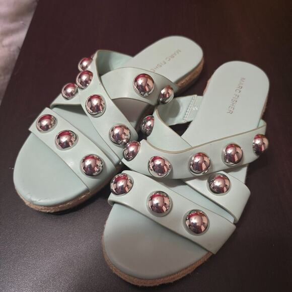 Marc Fisher Womens Bryte Round Toe Slip Sandals Robins Egg Blue Size 7 - Picture 6 of 7